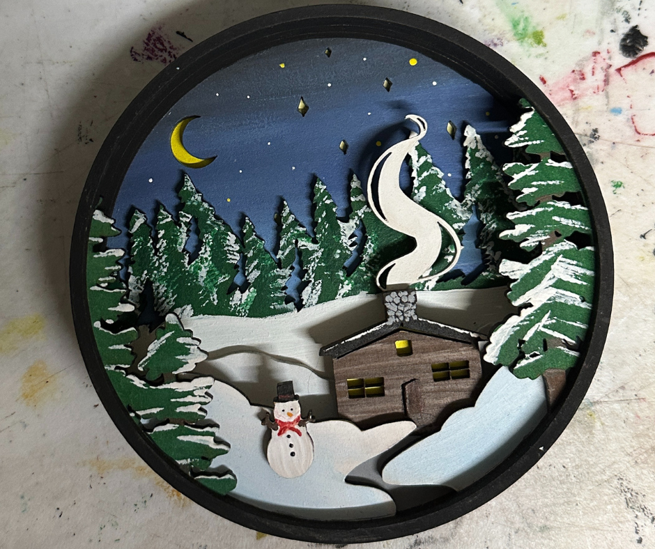 Winter Cabin Shadow Box